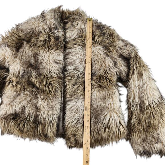Faux Fur Bomber Coat Womens Medium Brown Fuzzy Fluffy Jacket Thick Preppy NWT - Picture 13 of 15